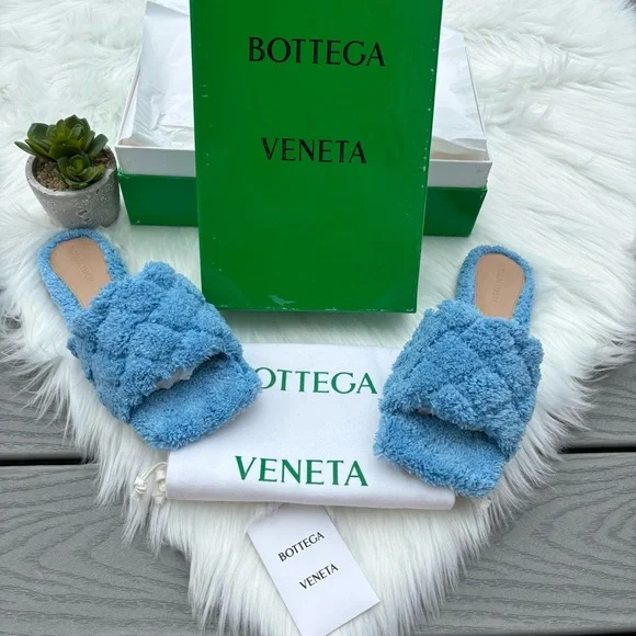 Bottega Veneta Blue Textured Sandals Bottega Veneta Blue Woven Leather BV Board Sandals Size 8  main image 3